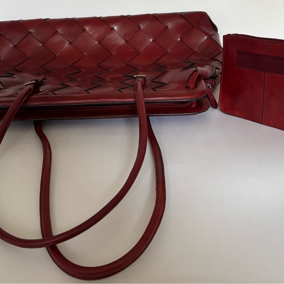 Vintage Wilsons Leather Deep Red Woven Shoulder Bag - Picture 3 of 5